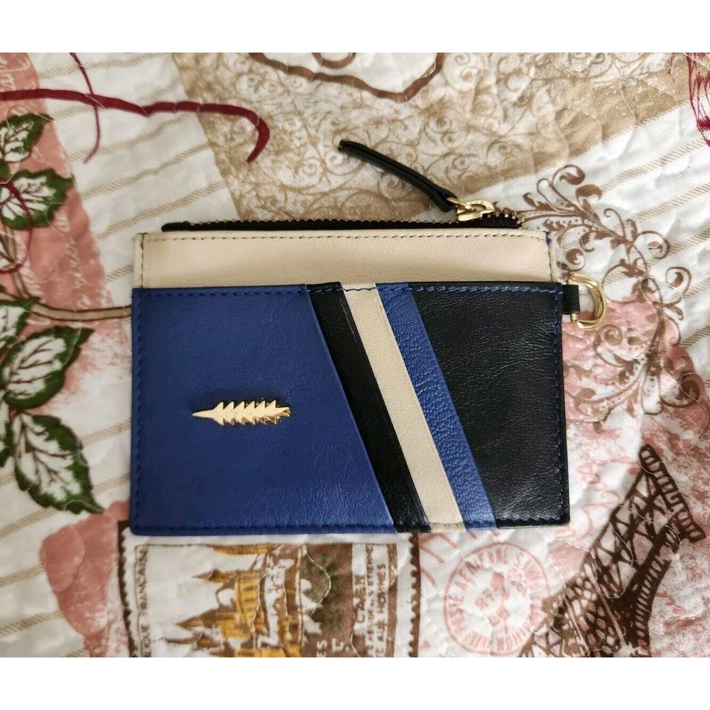 Thacker "Amber" Women's  Card Wallet‎ in Blue Black Ivory Leather Zip Closure